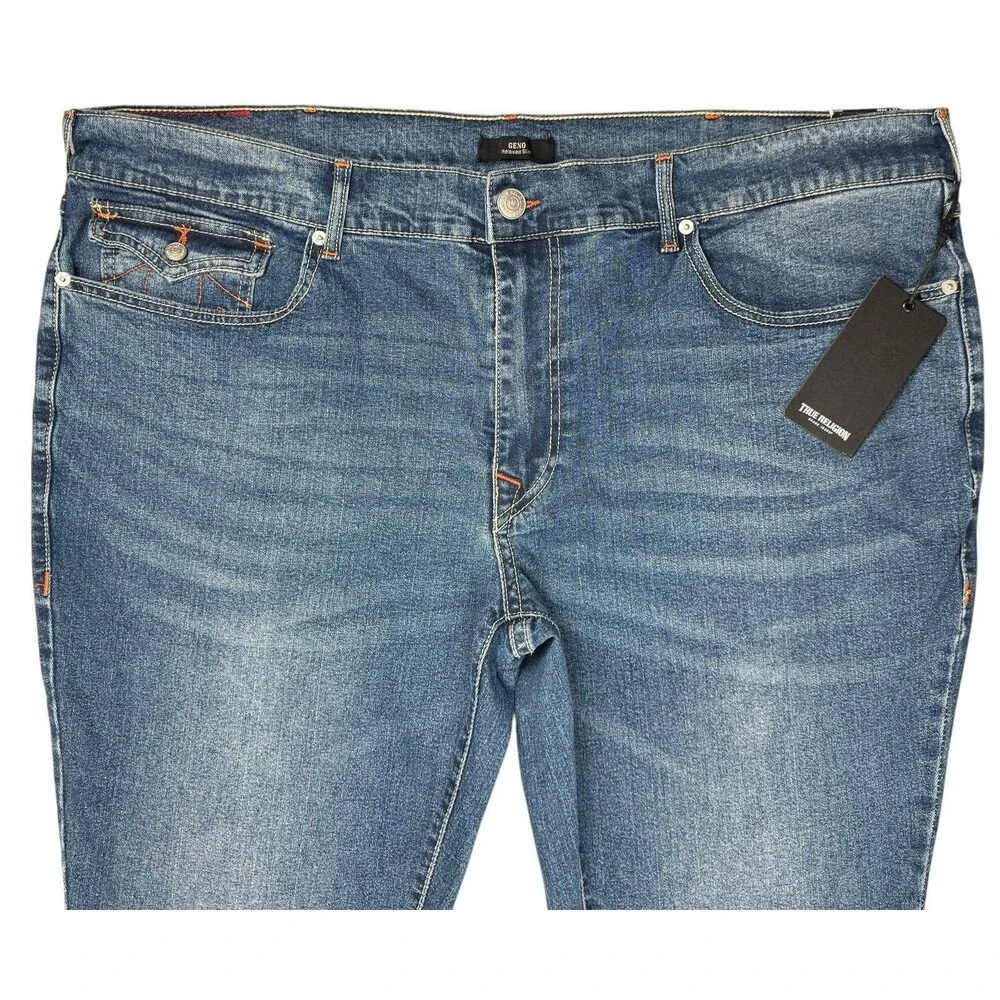 True Religion Geno Mens 44x32 Jeans Relaxed Slim Blue Denim Horseshoe NWT 700596